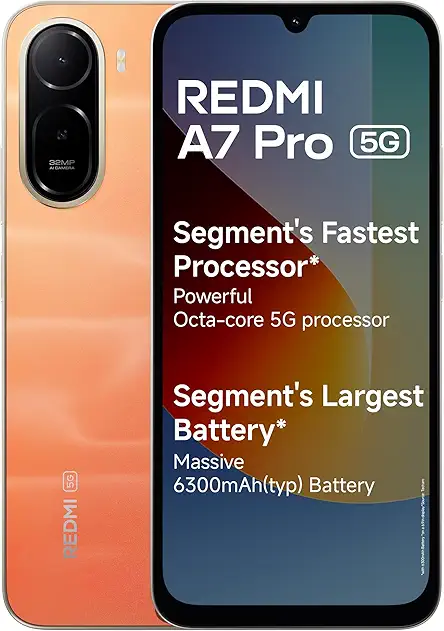 REDMI A7 Pro 5G (Sunset Orange, 4GB RAM,128GB Storage) | Segment's Fastest Processor | Segment's Largest Battery | Segment's Largest & Smoothest 6.9in 120Hz Display
