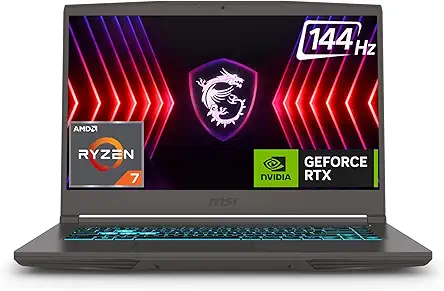 MSI Thin A15, AMD 7th Gen. Ryzen 7 7735HS, 40CM FHD 144Hz Gaming Laptop (16GB/1TB NVMe SSD/Windows 11 Home/NVIDIA GeForce RTX 3050, GDDR6 4GB/Cosmos Gray/1.8Kg) B7UC-103IN