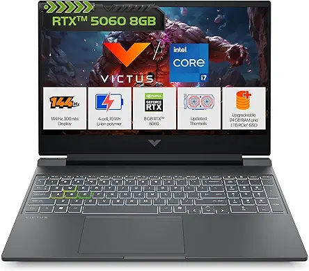 HP Smartchoice Victus, 13th Gen Intel Core i7-13620H, 8GB RTX 5060, 24GB DDR5(Upgradeable) 1TB SSD, 144Hz, FHD, 15.6"/39.6cm, Win11, M365(1yr)*Office 24, Mica Silver,2.29Kg,fa2308TX, RGB Gaming Laptop
