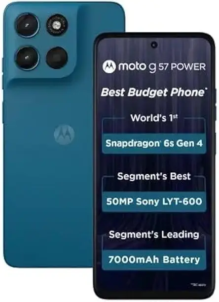 Motorola G57 Power 5G (Corsair, 8GB RAM, 128GB Storage) | Snapdragon 6s Gen 4 Processor | 6.72" FHD+ Display | 50MP LYT-600 + 8MP Ultrawide | 8MP Selfie Camera | 7000mAh Battery, 33W TurboPower | IP64