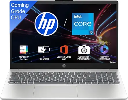 HP 15, 13th Gen Intel Core i5-13420H, (16GB DDR4, 512GB SSD), FHD, Anti-Glare, Micro-Edge, 15.6''/39.6cm, Win11, M365 Basic(1yr)* Office24, Silver, 1.65kg, fr0028TU, Camera w/Shutter, Backlit Laptop