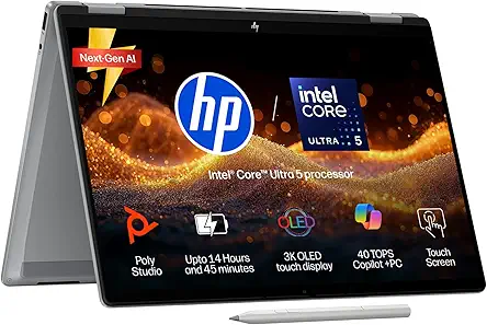 HP OmniBook X Flip OLED (Previously Envy) Intel Core Ultra 5 226V, 40 Tops(16GB LPDDR5X,512GB SSD) 3K, Touch, 120hz,14''/35.6cm, Win11, Office24, Meteor Silver,1.38kg, fm0058TU,Pen, Next Gen AI Laptop