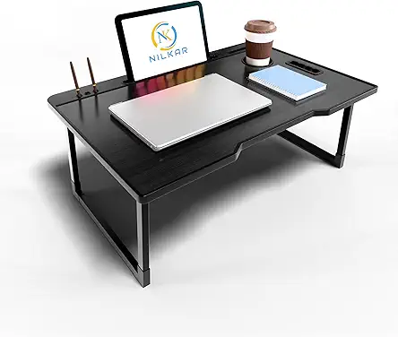 NILKAR Study Table Bed Table Premium Laptop Table/Foldable and Portable Wooden/Writing Desk for Office/Home/School (CTD-BLACK)