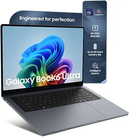 Samsung Galaxy Book6 Ultra (Gray, 32GB RAM, 1TB SSD) | Intel Core Ultra 7 (Series 3) | 16" WQXGA+ Dynamic AMOLED 2X | NVIDIA Graphics | 30Hrs Battery Life | 120 Hz | Dolby Atmos Six Speakers | AI PC