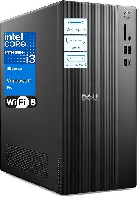 Dell Desktop Computers Tower PC Ect1250 for Home & Business, 14th Gen Intel 4-Core Processor, 8GB DDR5 RAM, 512GB PCIe SSD, WiFi 6, Bluetooth, DisplayPort, HDMI, Type-C, Windows 11 Pro