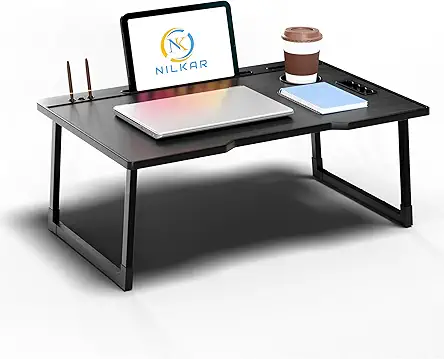 NILKAR Study Table Bed Table Premium Laptop Table/Foldable and Portable Wooden/Writing Desk for Office/Home/School (CTD BLACKS)