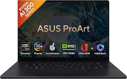 ASUS ProArt P16 OLED (2025), AMD Ryzen AI 9 HX 370, RTX 5080-16GB,64GB RAM, 2TB SSD, 16"/40.64cm Touchscreen, 4K, 120Hz,Windows 11,M365 Basic (1Year)*/Office 2024, Nano Black, 1.95Kg,H7606WW-SE023WS