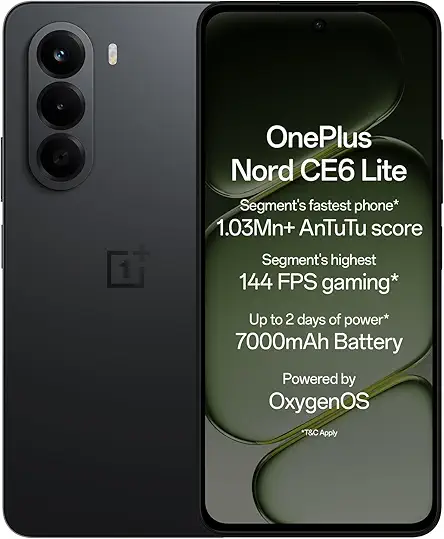OnePlus Nord CE6 Lite | 6GB+128GB | Hyper Black | Segment's Fastest Dimensity 7400 Apex Processor | 7000mAh Battery | Segment's Highest 144Hz Refresh Rate | 50MP Main Camera, 4K Video Recording