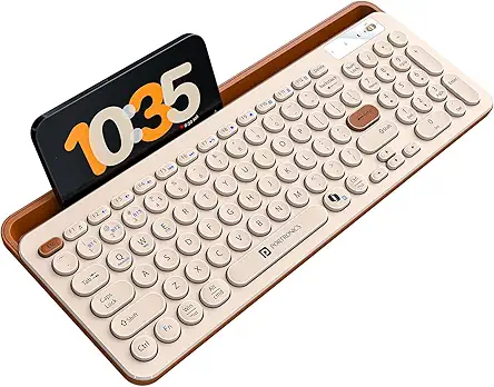 Portronics Bubble 3.0 Wireless Keyboard with Bluetooth + 2.4 GHz USB Receiver, Rechargeable Battery, Dual Height Adjustment, Multimedia Hotkeys with Numpad, for Laptop, PC, Smartphone, Tablet(Beige)