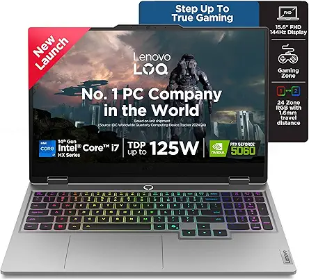 Lenovo LOQ 2025 Intel Core i7-14700HX| NVIDIA RTX 5060 8GB (32GB RAM/1TB SSD/144Hz Refresh Rate/572 AI TOPS/15.6" (39.6cm)/Windows 11/Office 2024/3 Mon. Game Pass/Grey/2.4Kg), 83JE00T3IN