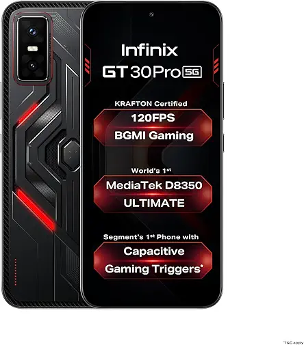 Infinix GT 30 Pro 5G+ (Dark Flare, 8GB RAM, 256GB Storage) | MediaTek D8350 Ultimate | 120FPS BGMI Gaming | Gaming Triggers | 1.5 Million+ AnTuTu | Infinix AI
