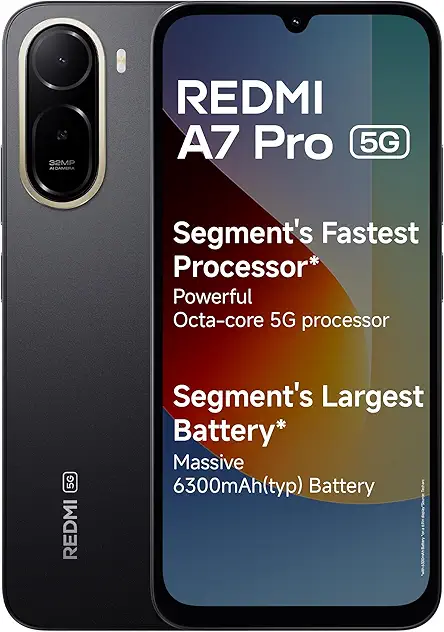 REDMI A7 Pro 5G (Black, 4GB RAM,128GB Storage) | Segment's Fastest Processor | Segment's Largest Battery | Segment's Largest & Smoothest 6.9in 120Hz Display
