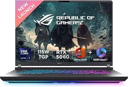 ASUS ROG Strix G16, Intel Core Ultra 9 275HX, Gaming Laptop(RTX 5060-8GB/115W TGP/16GB/1TB /2.5K QHD+/16"/240Hz/90WHrs/Windows 11/M365 Basic (1Year)*/Office Home 2024/Eclipse Gray/) G615LM-S5128WS