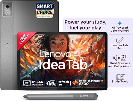 Lenovo Idea Tab Smartchoice with Pen|Wi-Fi| 11 Inch, 2.5K Display, 500 Nits Brightness| 8GB RAM + 256GB ROM (Expandable Up to 2TB) |Mediatek Dimensity 6300|Android 15|4-Speakers with Dolby Atmos, Grey
