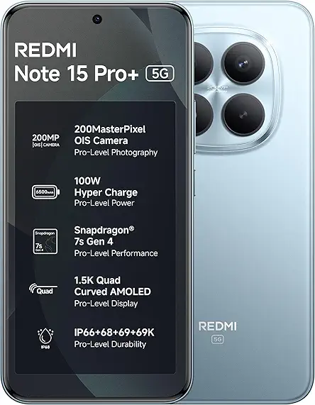 REDMI Note 15 Pro+ 5G (Mirage Blue, 12GB + 512GB) | 200MasterPixel OIS Camera | Snapdragon 7s Gen 4 | CrystalRes AMOLED | IP69/69K | 6500mAh Si/C Battery | 100W HyperCharge
