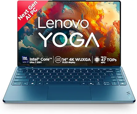 Lenovo Yoga Slim 9 Intel Evo Core Ultra 7 258V Touchscreen Laptop (32GB RAM/1TB SSD/14 (35.5cm)/4K WQUXGA OLED/AI PC/Lenovo AI Now/Copilot+ PC/Windows 11/Office 2024/1Yr ADP/Teal/1.2Kg), 83CX002LIN