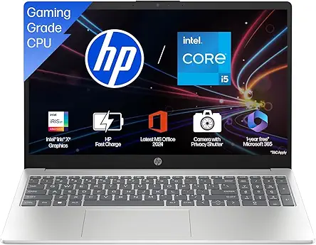HP 15, 13th Gen Intel Core i5-13420H, (16GB DDR4, 512GB SSD), FHD, Anti-Glare, Micro-Edge, 15.6''/39.6cm, Win11, M365 Basic(1yr)* Office24, Silver, 1.65kg, FR0045TU, Camera w/Shutter, Backlit Laptop