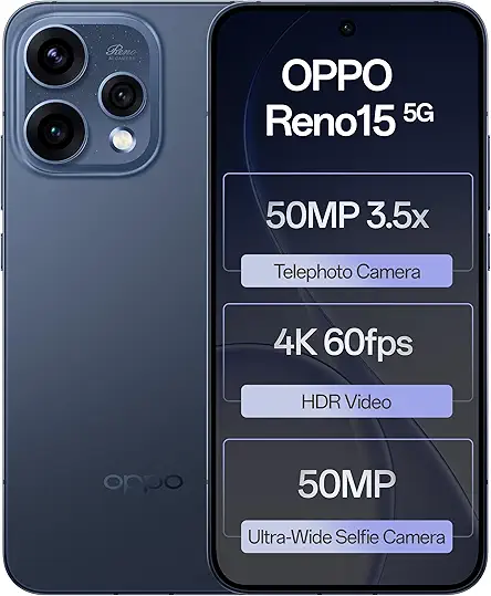 OPPO Reno15 5G (Twilight Blue, 8GB RAM, 256GB Storage) with No Cost EMI/Additional Exchange Offers