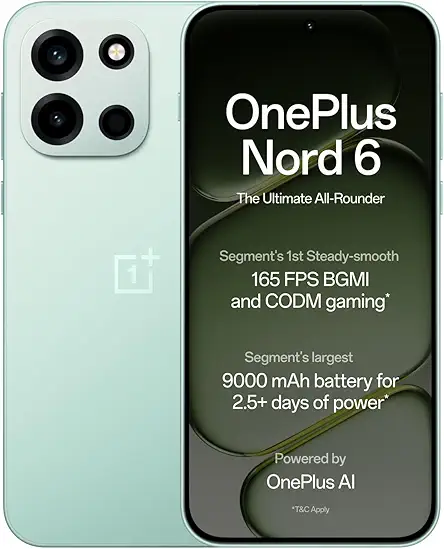 OnePlus Nord 6 | 8GB+256GB | Fresh Mint | Snapdragon 8s Gen 4 | Segment's First Stable 165FPS Gaming | Segment's Largest 9000mAh Battery | Most Complete IP Rating | Personalized AI