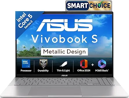 ASUS Vivobook S16,14th Gen, Intel Core 5-210H,Metallic Design Laptop(Intel UHD iGPU/16GB RAM/512GB SSD/FHD+/16"/144Hz/Windows 11/M365 Basic(1Year)*/Office Home 2024/Silver/1.7Kg) S3607VA-RP114WS