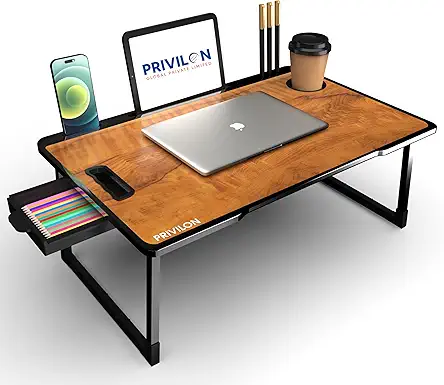 Wood Smart Multipurpose Foldable Laptop Table with Cup Holder, Study Table, Bed Table, Breakfast Table, Foldable and Portable/Ergonomic & Rounded Edges (Wood)