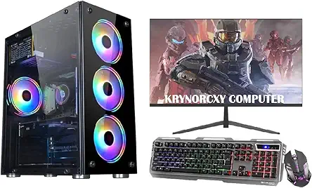 KRYNORCXY Desktop Computer Full Set PC with i7 4770, 16GB RAM, SSD Storage, HD 4600 Graphics, 22 Inch Monitor, RGB 4 Fan Cabinet, RGB Keyboard Mouse, WiFi, HDMI, Windows 11 Pro (128GB SSD+1TB HDD)