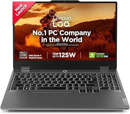 Lenovo LOQ, AMD Ryzen 5 7235HS, RTX 3050-6GB, 12GB RAM, 512GB SSD, FHD, 15.6"/39.6cm, 144Hz, Windows 11, Office Home 2024, Grey, 2.4Kg, 3 Mon. Game Pass, 83JC00EEIN, Gaming Laptop