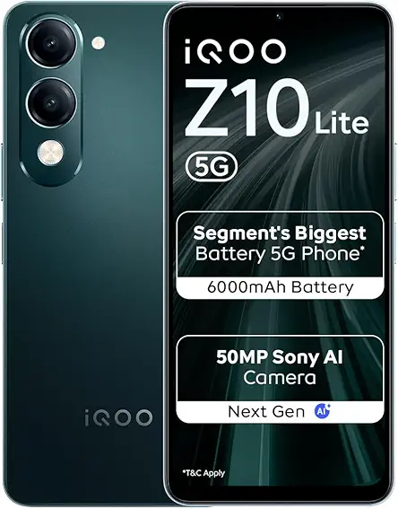 iQOO Z10 Lite 5G (Cyber Green 2026, 4GB RAM, 64GB Storage)