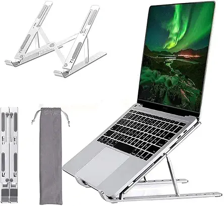 Dyazo 6 Angles Adjustable Aluminum Ergonomic Foldable Portable Tabletop Laptop/Desktop Riser Stand Holder Compatible for MacBook, HP, Dell, Lenovo & All Other Notebook (Silver)