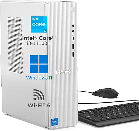 Lenovo IdeaCentre Tower 14th Gen Core i3-14100 (8GB RAM/512GB SSD/Windows 11/WiFi 6/Bluetooth 5.2/USB Calliope Keyboard & Mouse, Black/Grey), 90XS005PIN