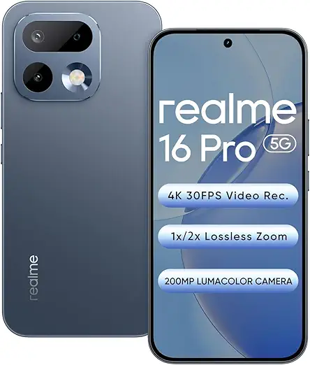realme 16 Pro 5G Smartphone 12+256GB Pebble Grey, 144Hz AMOLED Display,7000mAh Battery,80W SuperVOOC, 200MP Primary Camera 50MP Front Camera, MediaTek 7300-Max Processor,IP69
