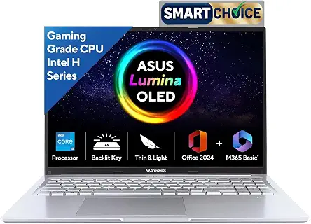 ASUS Vivobook 16,Smartchoice, 13th Gen, Intel Core i5-13420H,16GB RAM,512GB SSD,FHD, OLED,Win 11,M365 Basic (1Y),Backlit Keyboard,Office 2024,Silver,1.88 kg,X1605VA-SH1952WS, Thin & Light Laptop