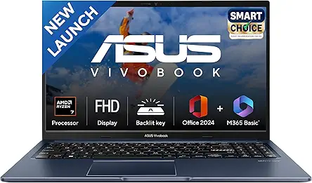 ASUS Vivobook 15, Smartchoice, AMD Ryzen 7 5825U, 16GB RAM, 512GB SSD, FHD 15.6", Windows 11, Office Home 2024, Quiet Blue, 1.7Kg, M1502YA-BQ703WS, AMD Radeon iGPU, M365 Basic (1Year)*, 42Whr Laptop