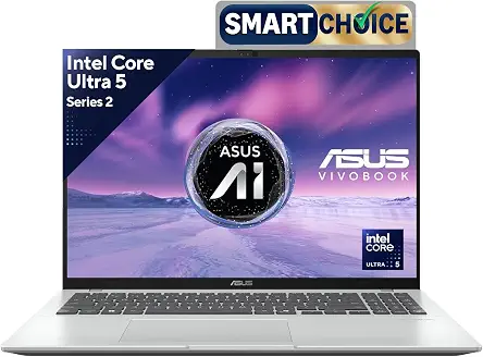 ASUS Vivobook 16, Smartchoice, Intel Core Ultra 5 Series 2, 16GB RAM, 512GB SSD, FHD+ 16", Windows 11, Office Home 2024, Silver, 1.88kg, X1607CA-MB142WS, Intel iGPU, M365 Basic (1Year)* Laptop