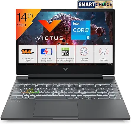 HP Smartchoice Victus, 14th Gen Intel Core i5-14450HX, 6GB RTX 3050 (24GB DDR5, 512GB SSD) FHD, 144Hz, 15.6''/39.6cm, Win11, M365* Office24, Mica Silver, 2.3kg, fa2303tx/fa2315tx, RGB Gaming Laptop