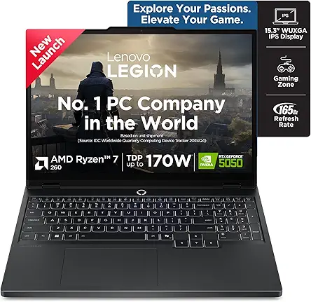 Lenovo Legion 5 2025 AMD Ryzen 7 260 | NVIDIA RTX 5050 8GB (16GB RAM/1TB SSD/WUXGA IPS/165Hz/15(39.6cm)/Windows 11/Office 2024+AI Now/Black/2.5Kg), 83M00073IN AI Powered Gaming Laptop