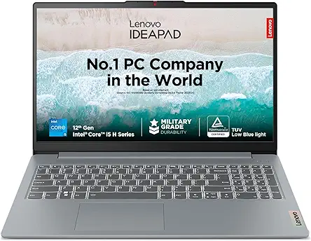 Lenovo IdeaPad Slim 3, 12th Gen Intel Core i5-12450H (16GB LPDDR5, 512GB SSD), Anti-glare, FHD 15.6"(39.6cm), Win 11, Office Home 2024, Arctic Grey, 1.62Kg, 83ER00MDIN, Thin & Light, Backlit KB Laptop