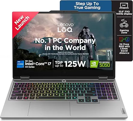 Lenovo LOQ 2025 Intel Core i7-13645HX| NVIDIA RTX 5050 8GB (16GB RAM/1TB SSD/144Hz Refresh Rate/440 AI TOPS/15.6" (39.6cm)/Windows 11/Office 2024/3 Mon.Game Pass/Grey/2.4Kg), 83JE019XIN