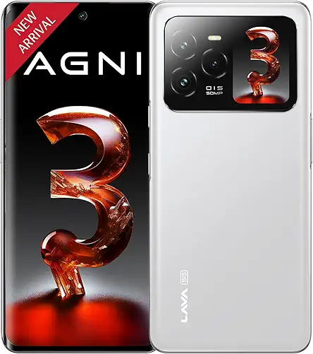 Lava Agni 3 5G (Pristine Glass, 8GB+256GB) | India's 1st Dual AMOLED | 1.5K Curved Display | Dimensity 7300X | 50MP Triple AI Telephoto Camera | 66W Fast Charge | with Charging Adapter