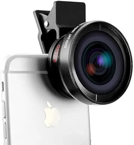 MAXXOX Premium 2-in-1 Smartphone Camera Lens Kit – 0.45x Super Wide Angle & 15x Macro Lens Attachment – HD Glass Universal Clip-on Mobile Phone Lens for All Devices-Black
