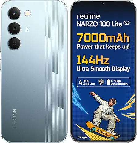 realme narzo 100 Lite 5G (Frost Silver,4GB+64GB) | 7000mAh Titan Battery | 4 Years, Zero Lag | 144 Hz Ultra Smooth Display | 6 nm Octa-core 5G Chipset | Color Pop Design | VC Cooling