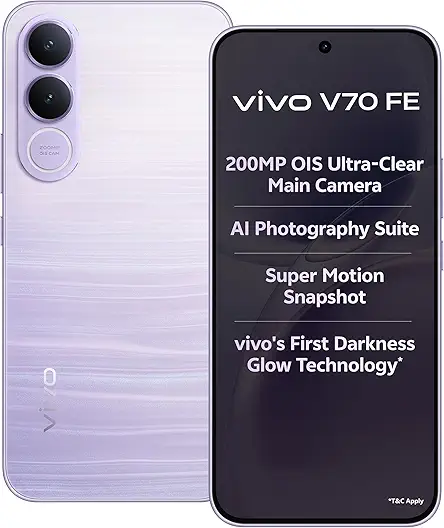 vivo V70 FE 5G (Northern Lights Purple, 12GB RAM, 256GB Storage) with No Cost EMI/Additional Exchange Offers