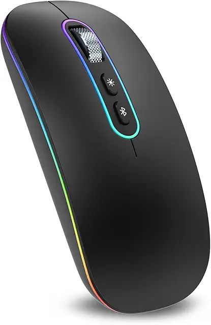 cimetech Dual Mode (BT 5.1+2.4G) Wireless Mouse with LED Lights, Silent Portable Lightweight Rechargeable Mouse for Laptop, Compatible with Mac OS/Windows/Chrome OS - Black