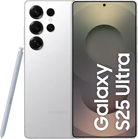 Samsung Galaxy S25 Ultra 5G AI Smartphone (Titanium Whitesilver, 12GB RAM, 256GB Storage), 200MP Camera, S Pen Included, Long Battery Life