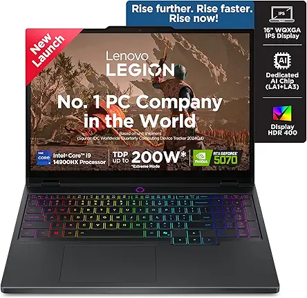 Lenovo Legion Pro 5 2025 Intel Core i9-14900HX | NVIDIA RTX 5070 8GB (32GB RAM/1TB SSD/WQXGA IPS/240Hz/16 (40.6cm)/Windows 11/Office 2024+AI Now/Black/2.4Kg), 83NN003CIN AI Powered Gaming Laptop