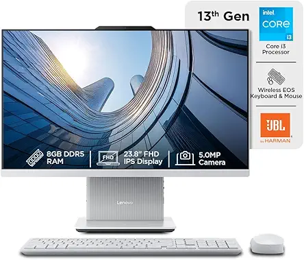 Lenovo IdeaCentre AIO 13th Gen Core i3-1315U 24" FHD IPS (8GB RAM/512GB SSD/Windows11/Office 24/3Wx2 Harman Speakers/Wireless EOS Keyboard & Mouse, Cloud Grey), F0HN00PGIN All-in-One Desktop