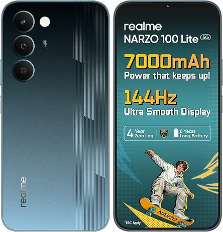 realme narzo 100 Lite 5G (Thunder Black,6GB+128GB) | 7000mAh Titan Battery | 4 Years, Zero Lag | 144 Hz Ultra Smooth Display | 6 nm Octa-core 5G Chipset | Color Pop Design | VC Cooling