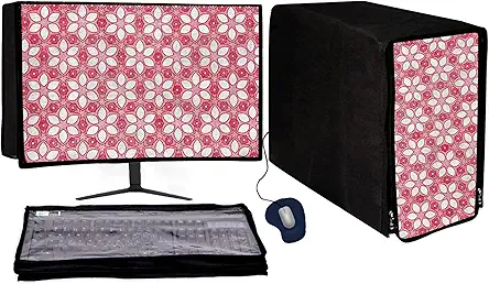 Computer Desktop 3 Pcs PVC Cover Set – Water-Resistant Dust Protection for Monitor, CPU & Keyboard | Extra Zip Closure | Ideal for Office, Home & Business Use (22 Inch)