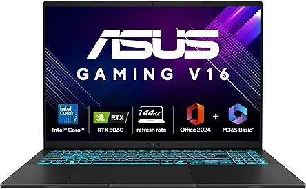 ASUS Gaming V16, Intel Core 7 240H (14th Gen), RTX 5060-8GB,16GB RAM,512GB SSD,FHD+,16",144Hz,Backlit Keyboard,Windows 11,M365 Basic (1Y),Office 2024,Matte Black,1.95 Kg,V3607VM-RP057WS, Gaming Laptop