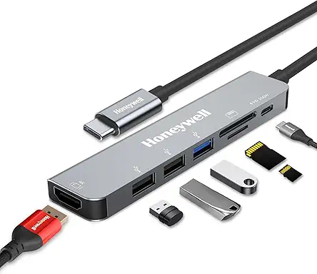 Honeywell 7-in-1 TypeC Docking Station with 4K HDMI,1xUSB 3.0, 2xUSB 2.0 & TypeC 3.0 PD 100W Charging Port, SD & Micro SD Slot,for All Type C Devices- MacBook,Laptop, Thunderbolt 3,PC,3 Years Warranty